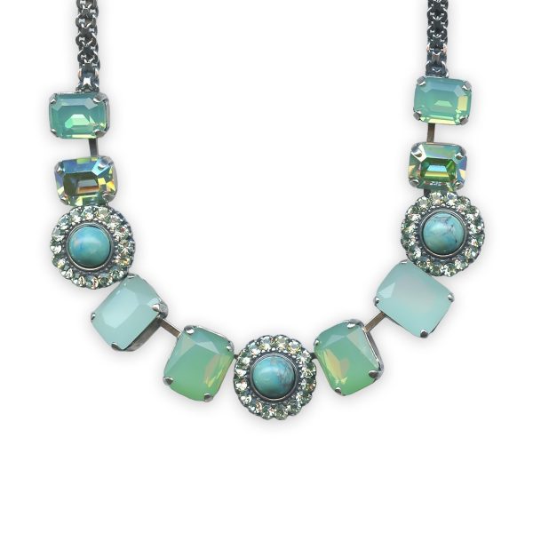 Necklace by Mariana Athena Coll. Adorable Howlite Chinese Turq Mineral, Pacific Opal, Peridot, & Chrysolite Opal Austrian Crystals
