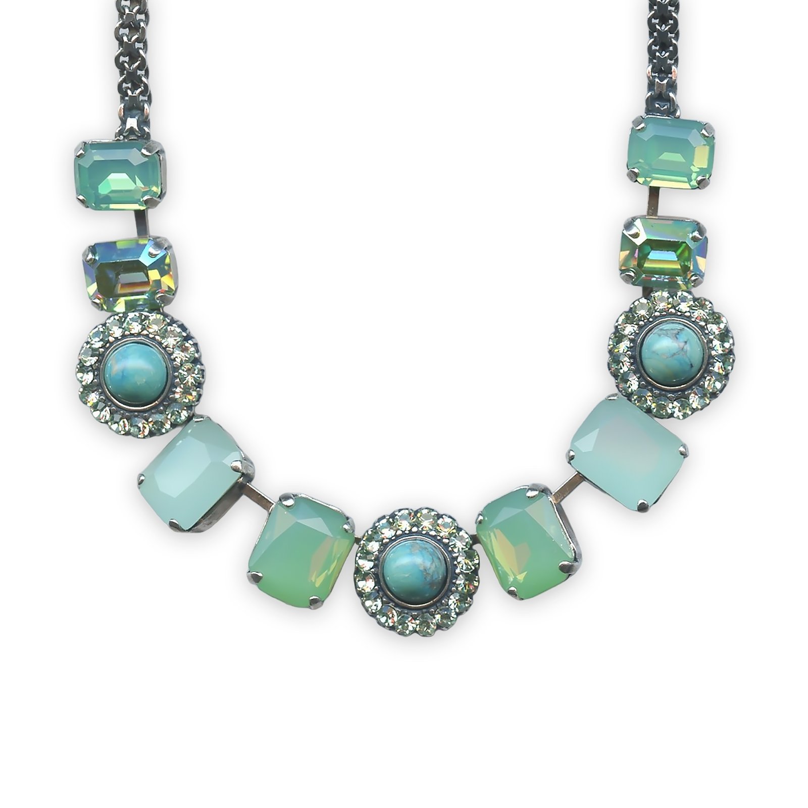 N-3014-3-M1087-SP (1) Necklace by Mariana Athena Coll. Adorable Howlite Chinese Turq Mineral, Pacific Opal, Peridot, & Chrysolite Opal Austrian Crystals - Image 1
