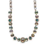 Necklace by Mariana Monach Coll. Lovely Lt Green, Lt Peach, Golden Shadow, & Blue Zircon Austrian Crystals - Image 3