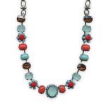 Necklace by Mariana Moondrops Coll. Simply Elegant Turq, Smoked Topaz, Red Coral, Pacific Opal, & Coral Austrian Crystals - Image 2