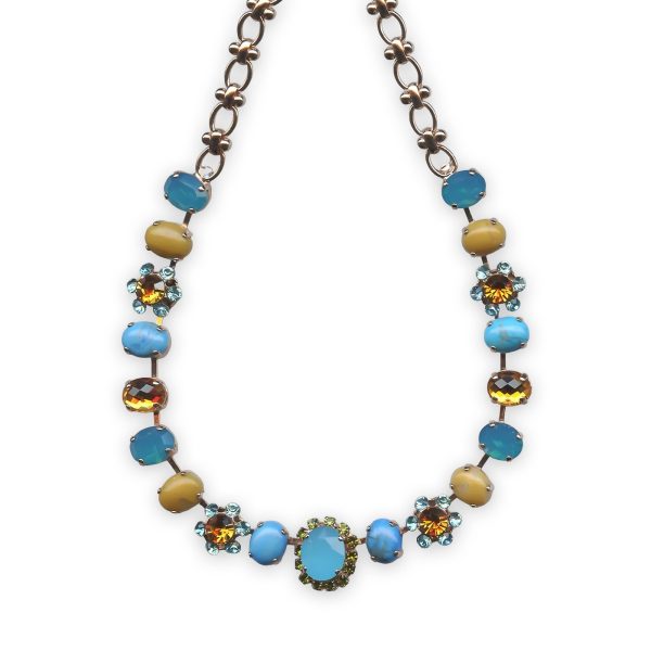 Necklace by Mariana Kokomo Coll. Gorgeous Yellow Jasper & Turq Mineral, Topaz, Aquamarine, Blue Opal, & Olivine Austrian Crystals