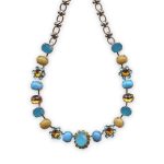 Necklace by Mariana Kokomo Coll. Gorgeous Yellow Jasper & Turq Mineral, Topaz, Aquamarine, Blue Opal, & Olivine Austrian Crystals - Image 2