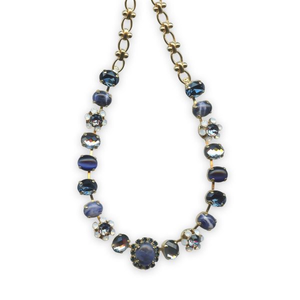 Necklace by Mariana Mood Indigo Coll. Elegant Lapis Lazuli Mineral, Montana, & White Opal Austrian Crystals