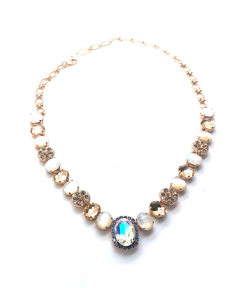 N-3413-1-M1160-RG (3) Necklace by Mariana Dancing in the Moonlight Coll. Elegant White Shell Mineral, Champagne, Moonlight, & White Opal Austrian Crystals - Image 1