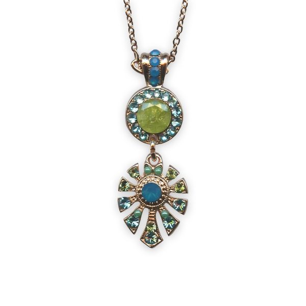 Necklace Pendant by Mariana Caprioska Coll. Alluring Peridot Ice, Aquamarine, Olivine, & Caribbean Blue Opal Austrian Crystals