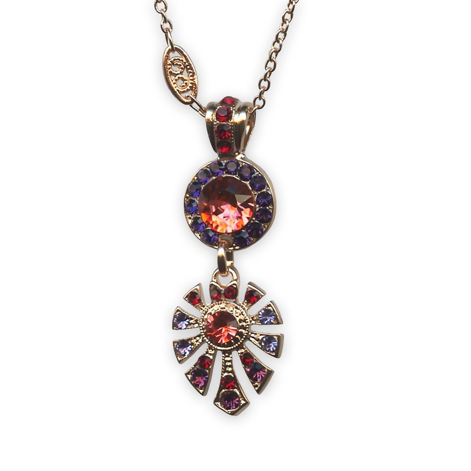 N-5514-3-1091-RG (1) Necklace Pendant By Mariana Xenia Coll. Peach, Purple Velvet and Tanzanite Swarovski Crystals - Image 1