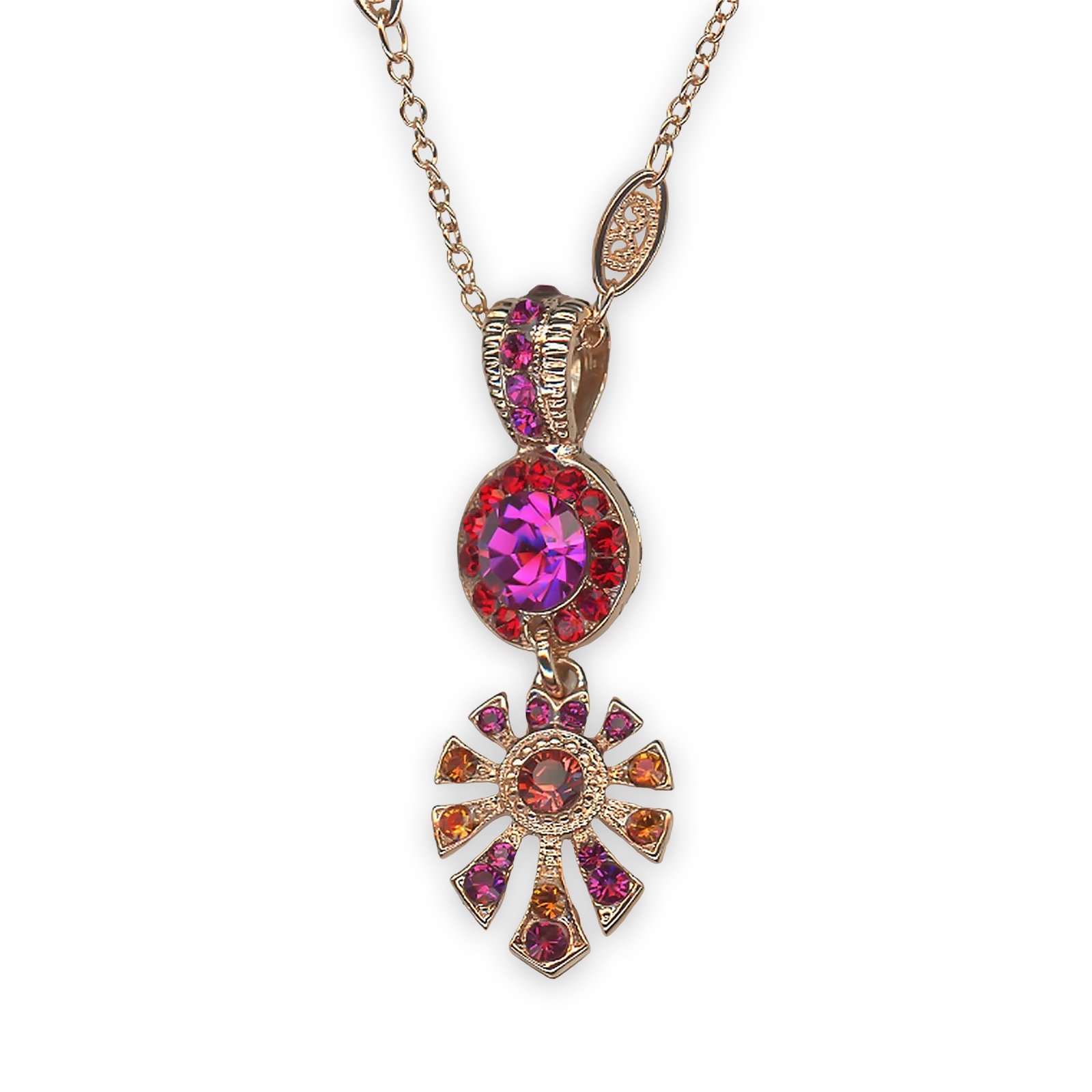 N-5514-3-1135-RG (1) Necklace Pendant by Mariana Sorbet Delight Coll. Stunning Siam, Fuchsia, Orange, & Padparadscha Austrian Crystals - Image 1