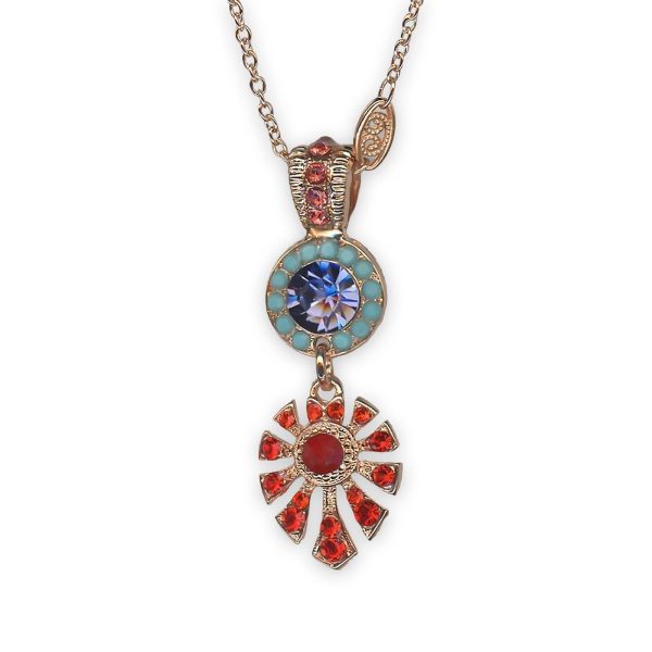 Necklace Pendant by Mariana Romancing In Rio Coll. Fab Tanzanite, Turq, Siam, Rose Peach, & Red Coral Austrian Crystals