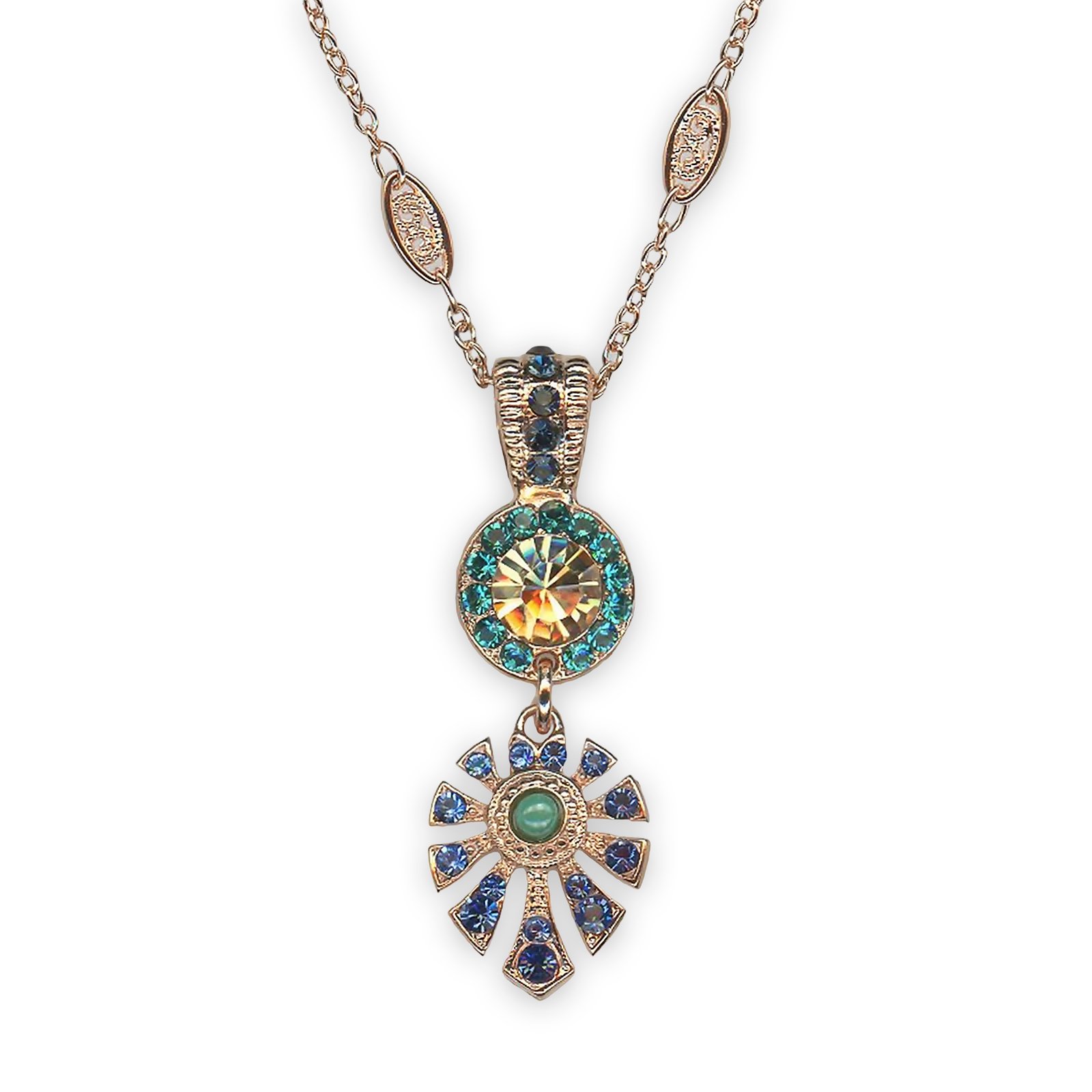 N-5514-3-1157-RG (1) Necklace Pendant by Mariana Fairytale Coll. Elegant Golden Shadow, Montana, Sapphire, & Indicolite Austrian Crystals - Image 1