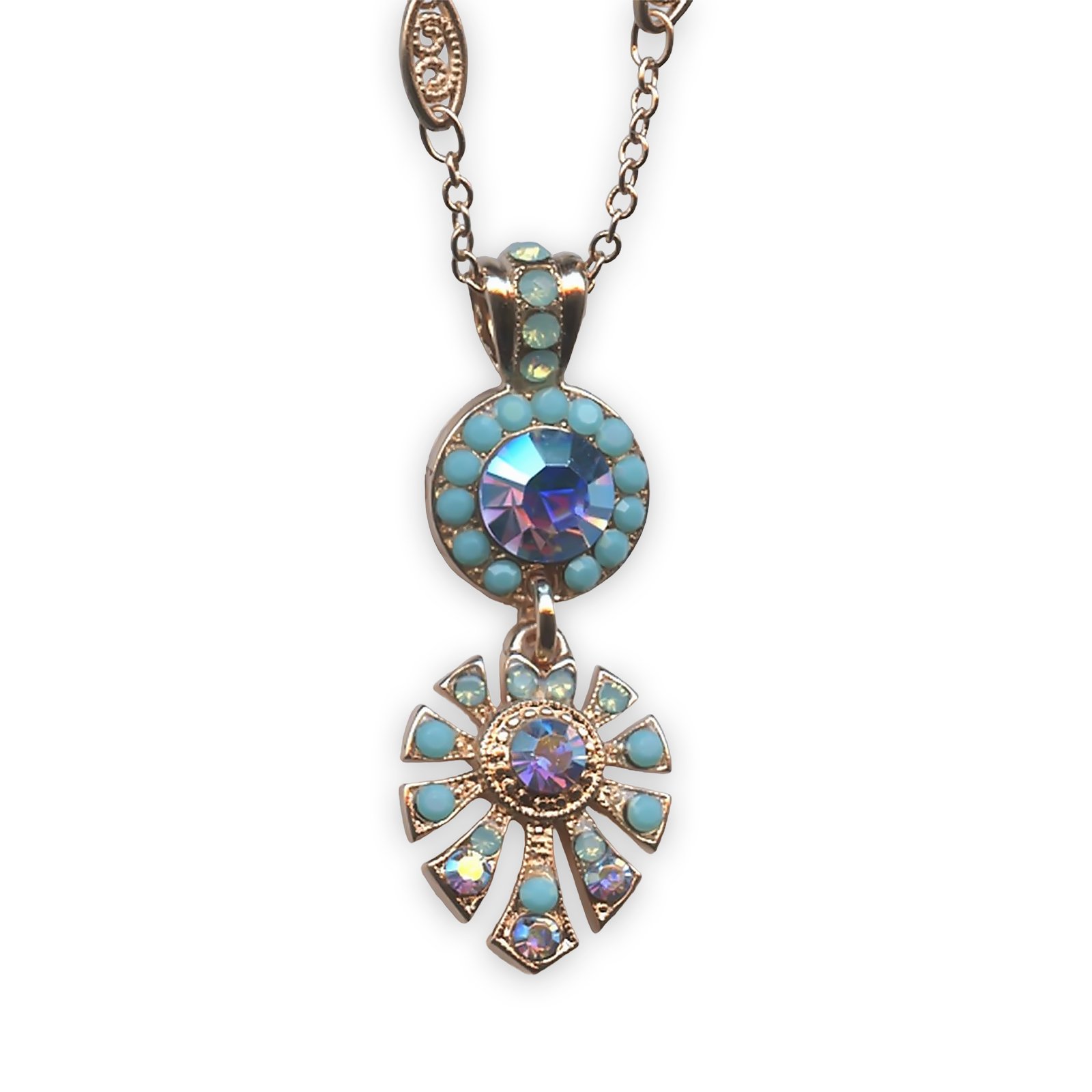 N-5514-3-2677-RG (1) Necklace Pendant by Mariana Angelina Coll. Shimmering Vitral Med, Pacific Opal, & Turq Austrian Crystals - Image 1