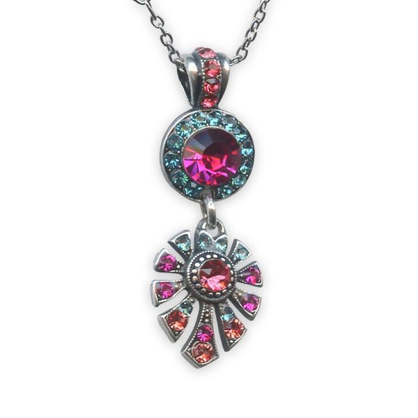 Necklace Pendant by Mariana Sorbet Coll. Beautiful Indian Pink, Peach, & Blue Zircon Austrian Crystals