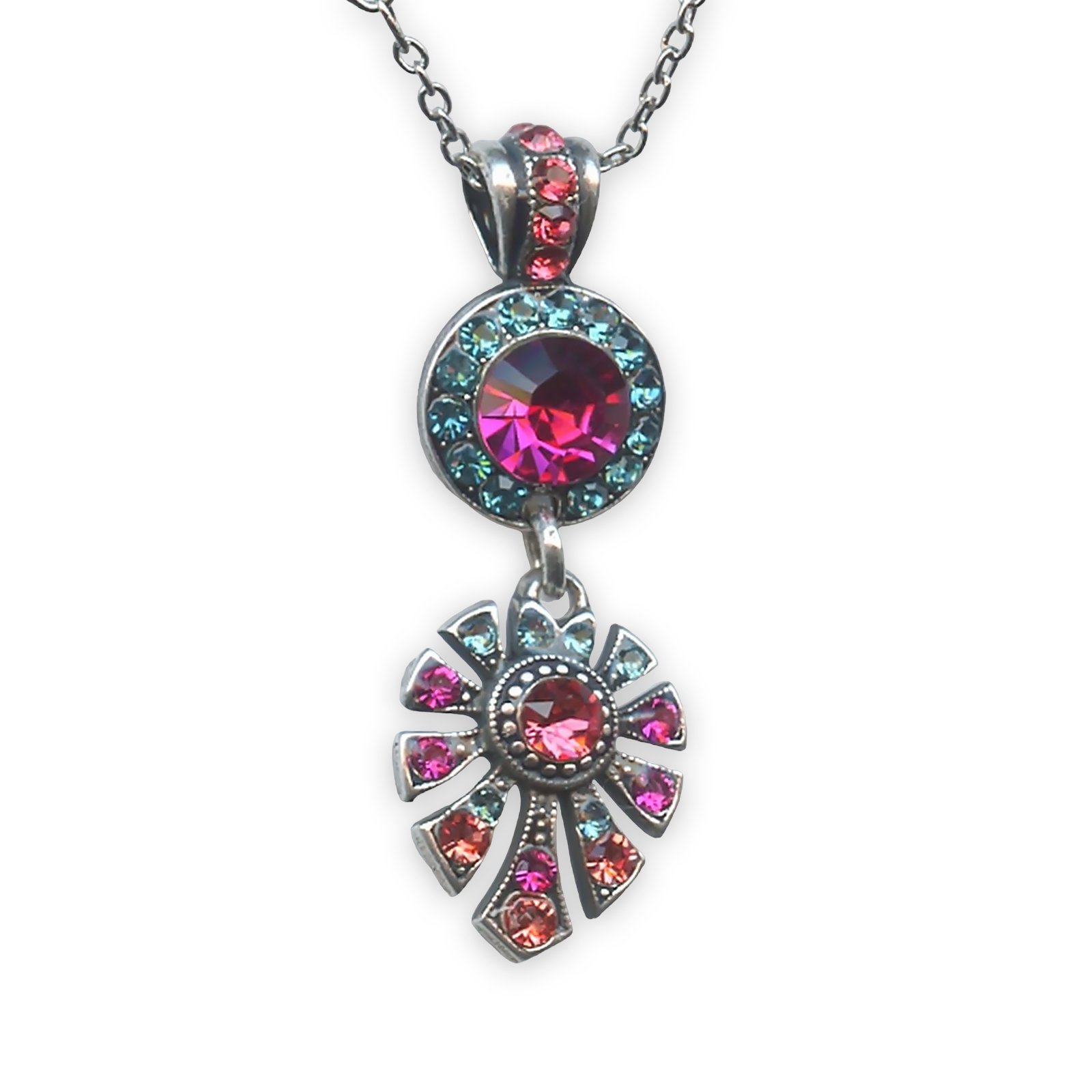 N-5514-3-292-SP (1) Necklace Pendant by Mariana Sorbet Coll. Beautiful Indian Pink, Peach, & Blue Zircon Austrian Crystals - Image 1