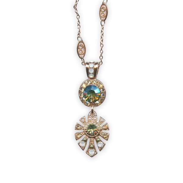 Necklace Pendant by Mariana My Treasures Coll. Fab Grass Green, Golden Shadow, White Opal, & Pearl Austrian Crystals