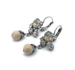 Earrings by Mariana Champagne and Caviar Coll. Fab White Howlite, Clear, & White Opal Austrian Crystals - Image 2