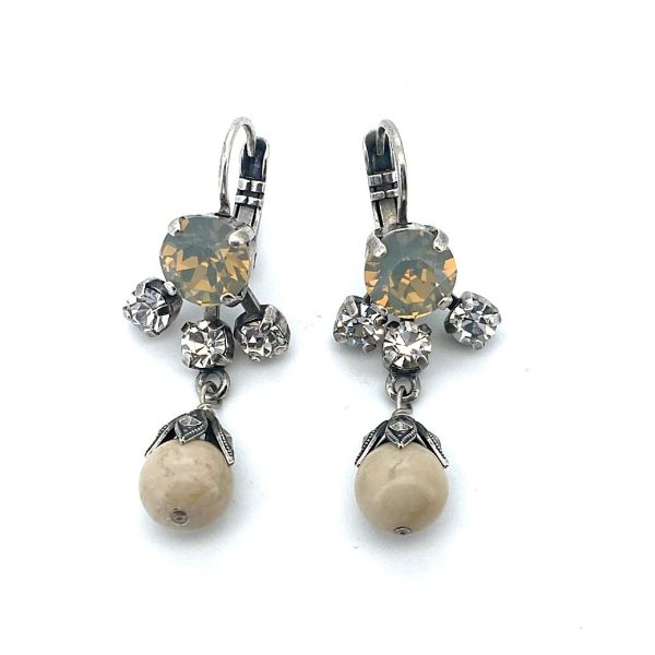 Earrings by Mariana Champagne and Caviar Coll. Fab White Howlite, Clear, & White Opal Austrian Crystals