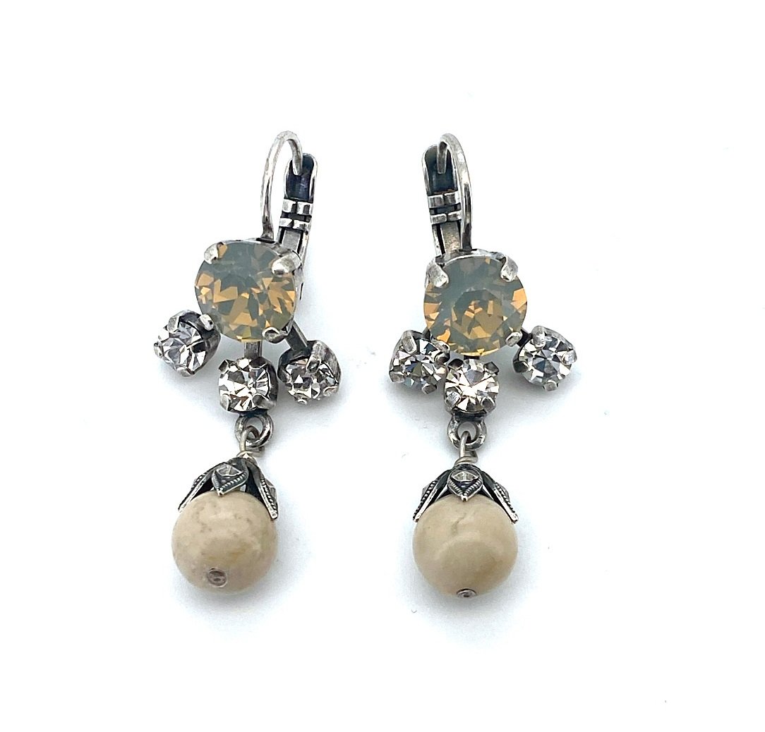 E-1074-2-391100-SP6 (3) Earrings by Mariana Champagne and Caviar Coll. Fab White Howlite, Clear, & White Opal Austrian Crystals - Image 1