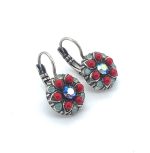 Earrings By Mariana Woman Floral Red Coral, Pacific Opal and AB Swarovski Crystals - Image 3