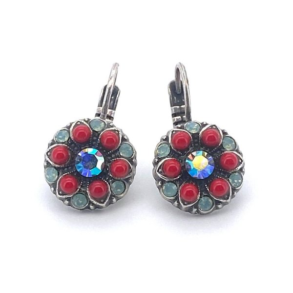 Earrings By Mariana Woman Floral Red Coral, Pacific Opal and AB Swarovski Crystals