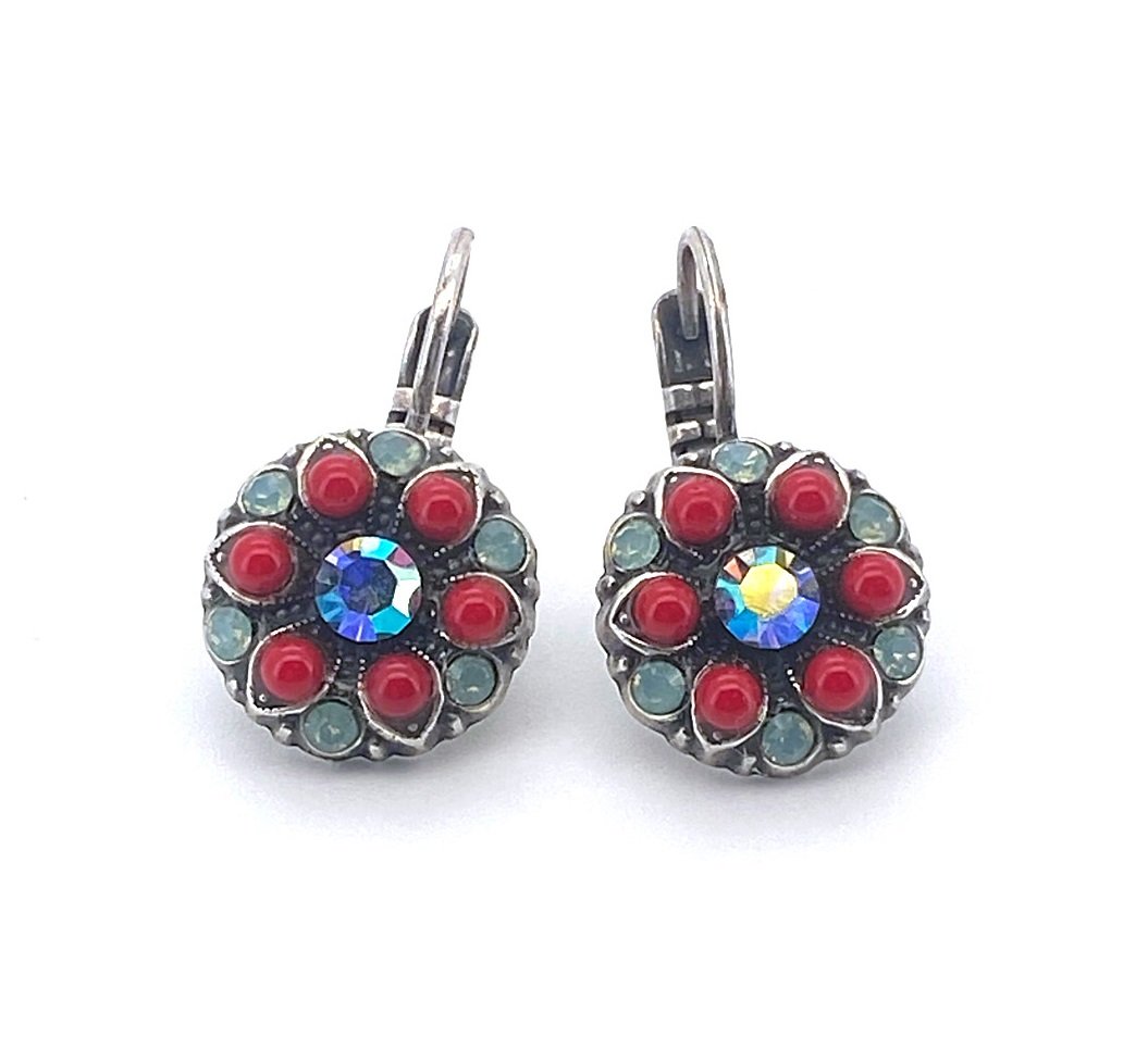 E-1401-1205-SP6 (3) Earrings By Mariana Woman Floral Red Coral, Pacific Opal and AB Swarovski Crystals - Image 1