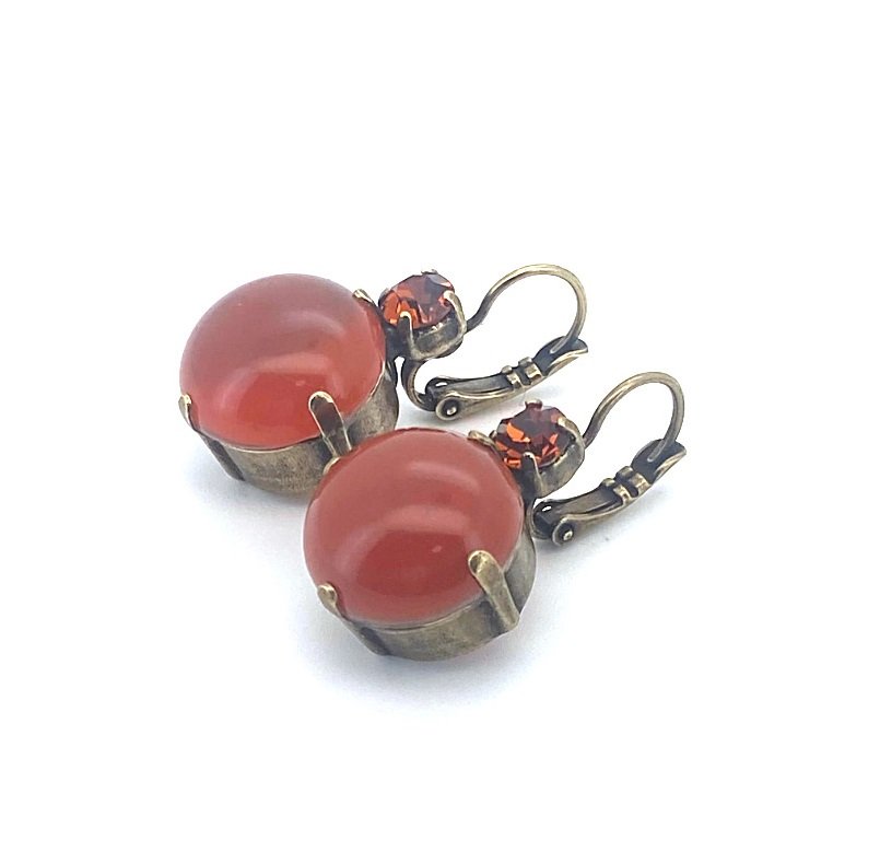 E-1506M-24-EG6 (1) Earrings By Mariana My Treasures Coll. Elegant Round Carnelian Mineral & Smoked Topaz Swarovski Crystals - Image 1