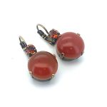Earrings By Mariana My Treasures Coll. Elegant Round Carnelian Mineral & Smoked Topaz Swarovski Crystals - Image 3