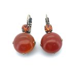 Earrings By Mariana My Treasures Coll. Elegant Round Carnelian Mineral & Smoked Topaz Swarovski Crystals - Image 2