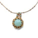 Necklace Pendant by Mariana Rising Sun Coll. Elegant Pacific Opal, Turq, & Drk Amber Austrian Crystals