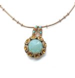 Necklace Pendant by Mariana Rising Sun Coll. Elegant Pacific Opal, Turq, & Drk Amber Austrian Crystals