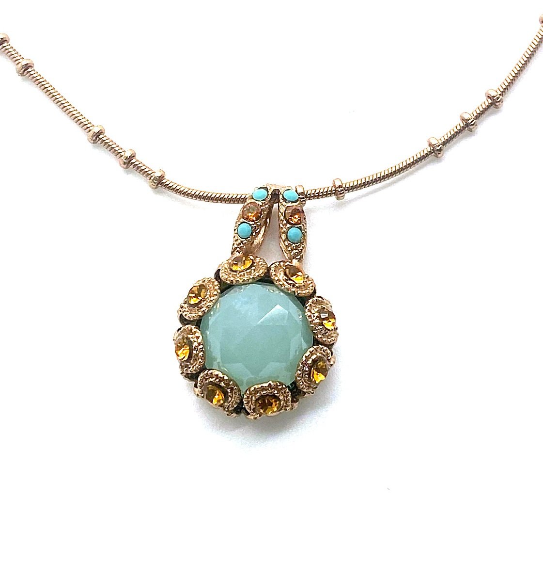 N-5070-1317-RG (3) Necklace Pendant by Mariana Rising Sun Coll. Elegant Pacific Opal, Turq, & Drk Amber Austrian Crystals - Image 1