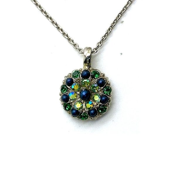 Necklace Pendant by Mariana Goldfinger Coll. Floral Dk Blue Pearl, Emerald, & Peridot AB Austrian Crystals