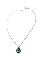 Necklace Pendant by Mariana Goldfinger Coll. Floral Dk Blue Pearl, Emerald, & Peridot AB Austrian Crystals - Image 3