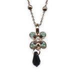 Necklace Pendant By Mariana Zanzibar Coll. Timeless Jet Black, Turquoise & Clear Swarovski Crystals