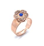 Ring By Mariana My Treasures Coll. Dainty Floral Peach & Capri Blue Swarovski Crystals - Image 3