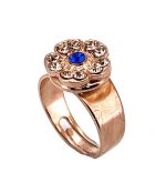 Ring By Mariana My Treasures Coll. Dainty Floral Peach & Capri Blue Swarovski Crystals
