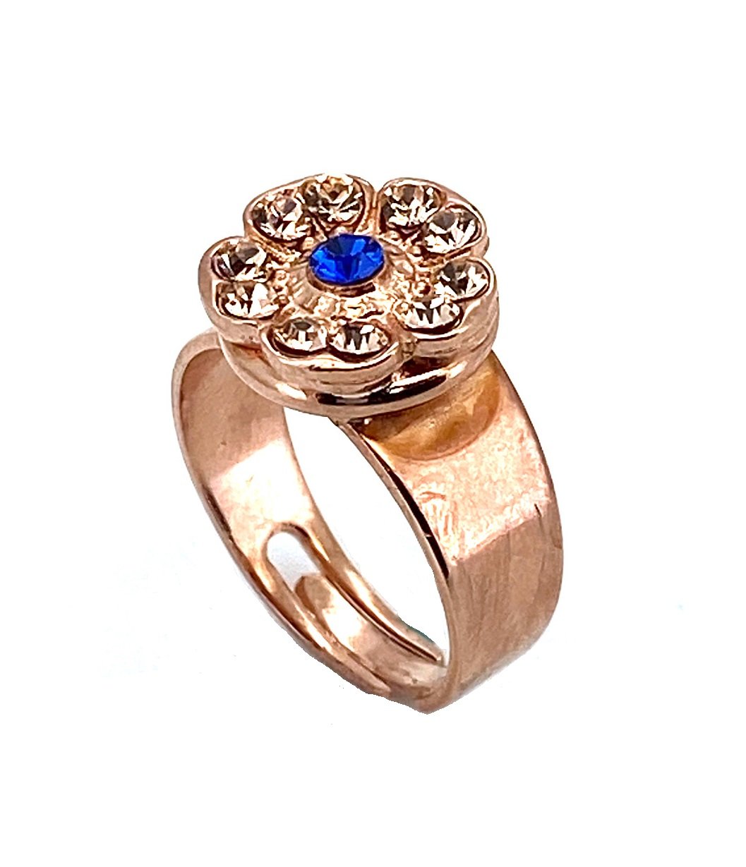 R-7220-1-362243-RG (3) Ring By Mariana My Treasures Coll. Dainty Floral Peach & Capri Blue Swarovski Crystals - Image 1