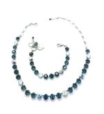 Jewelry Set By Mariana Songbook Coll. Necklace & Bracelet  Blue & White Opal Austrian Crystals - Image 3