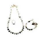 Jewelry Set By Mariana Africa Coll. Necklace, Bracelet & Ring Pyrite & Shell Mineral and Austrian Crystals