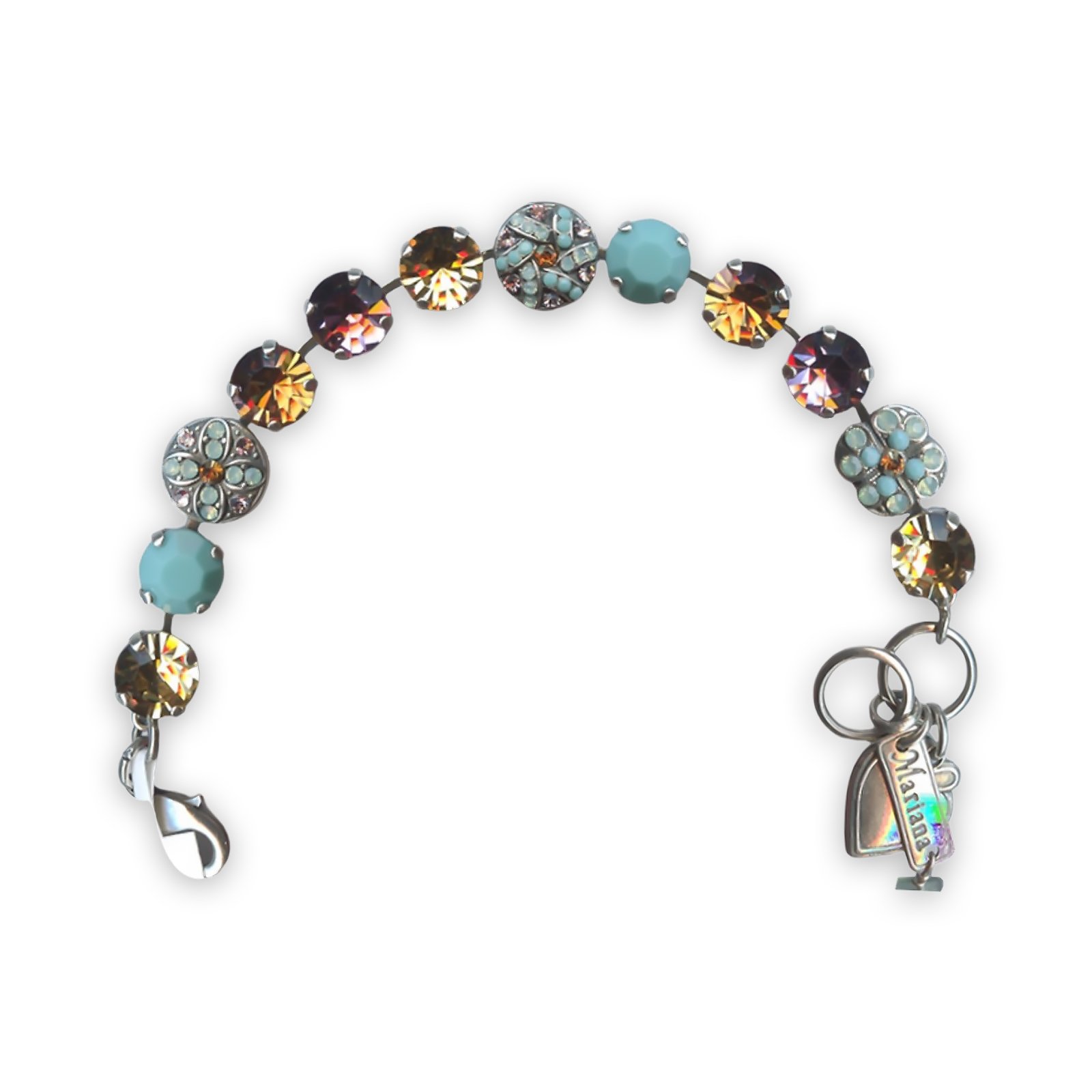 B-4145-1-115-SP (1) Bracelet by Mariana My Treasures Coll. Simply Elegant Turq, Topaz, Lt Colorado Topaz, Pacific Opal, & Lt Rose Swarovski Crystals - Image 1