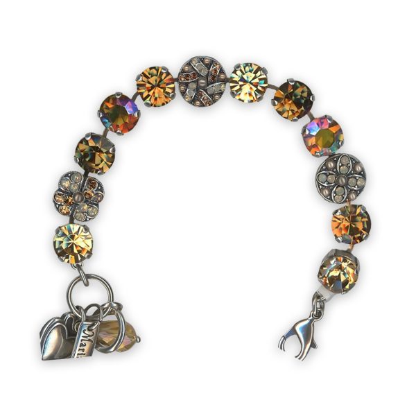 Bracelet by Mariana Golden Sand Coll. Alluring Dark Amber, Citrine AB, White Opal, Pearl, & Golden Shadow Swarovski Crystals