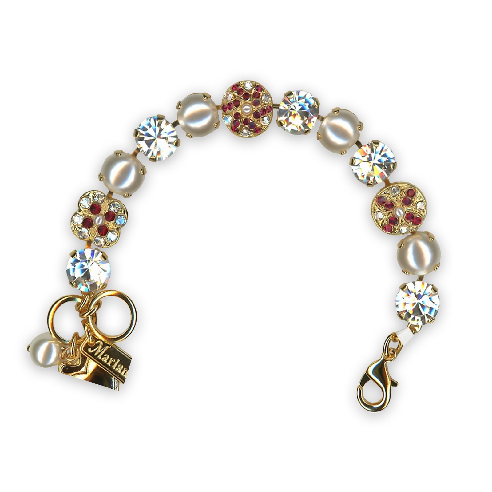 B-4145-1-139-21-YG (1) Bracelet by Mariana My Treasures Coll. Timeless Pearl, Siam, & Silk Swarovski Crystals - Image 1