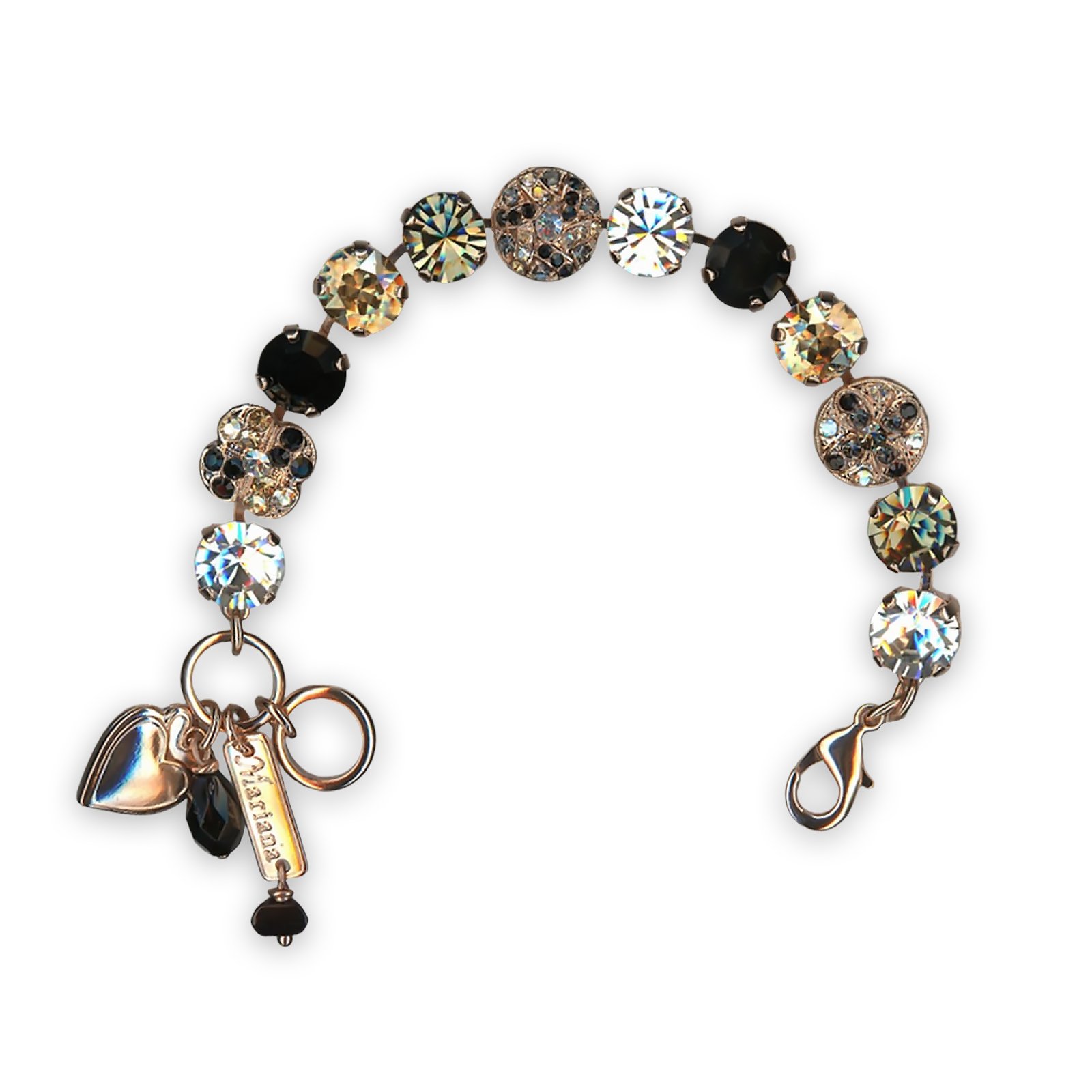 B-4145-1-1908-RG (1) Bracelet by Mariana Black Orchid Coll. Elegant Jet, Black Dia, Moonlight, Golden Shadow, & Silver Night Swarovski Crystals - Image 1