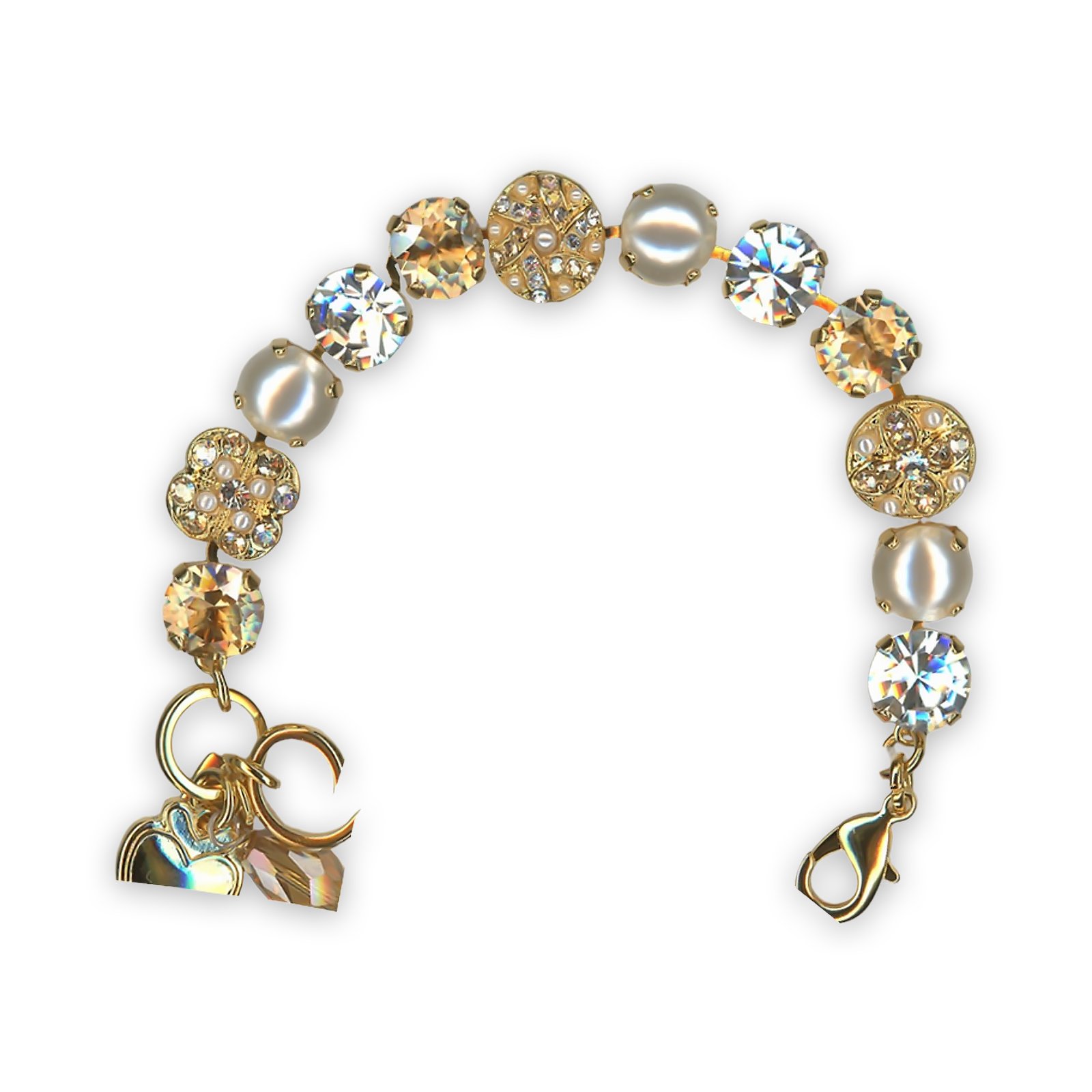 B-4145-1-216-8-YG (1) Bracelet by Mariana My Treasures Coll. Glamorous Pearl, Golden Shadow, & Clear Swarovski Crystals - Image 1