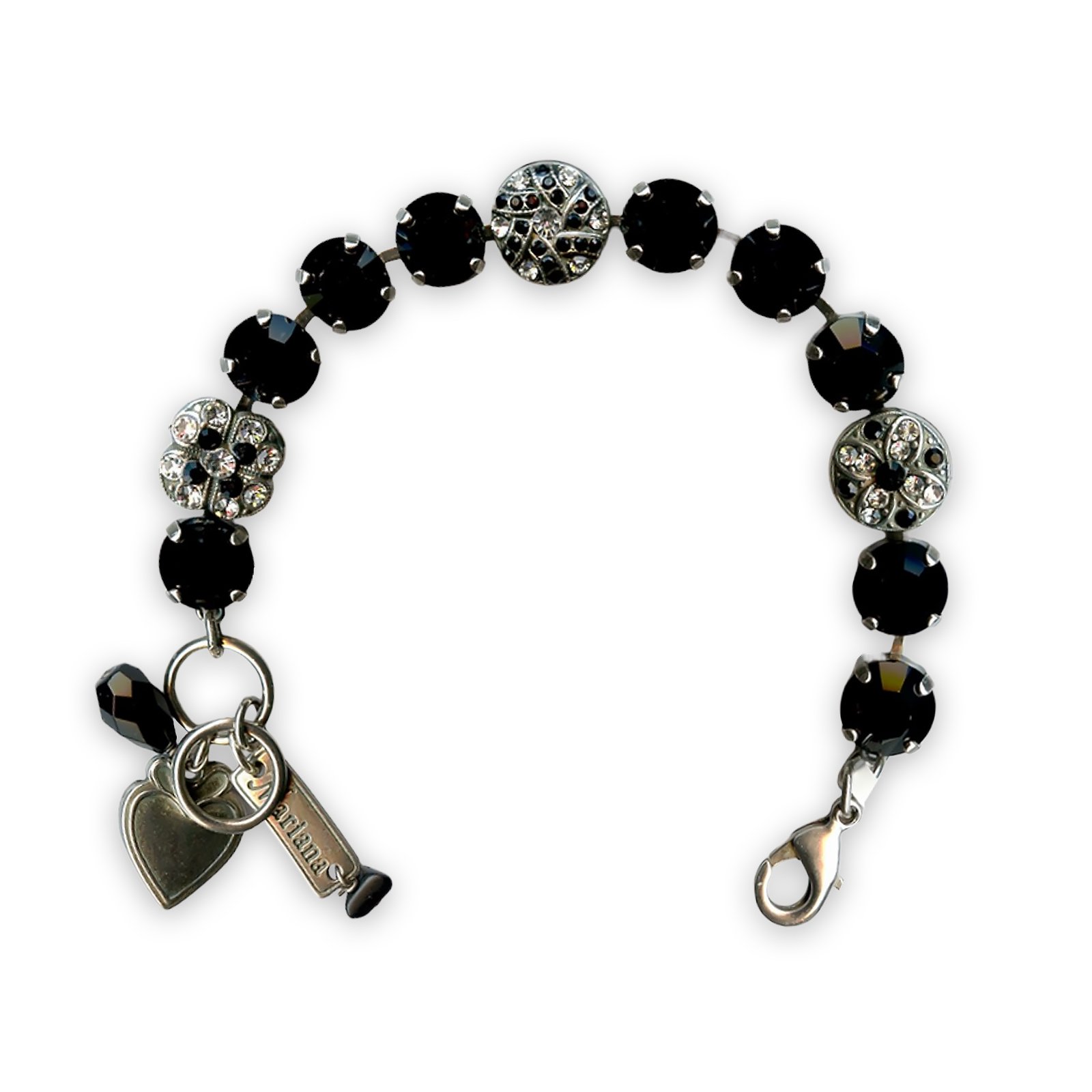 B-4145-1-280-1-SP (1) Bracelet by Mariana Checkmate Coll. Luxurious Jet Black & Clear Swarovski Crystals - Image 1