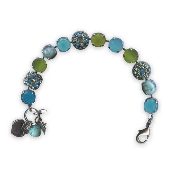 Bracelet by Mariana Caprioska Coll. Howlite Chinese Turq Mineral, Caribbean Blue Opal, Green Opal, & Aquamarine Swarovski Crystals
