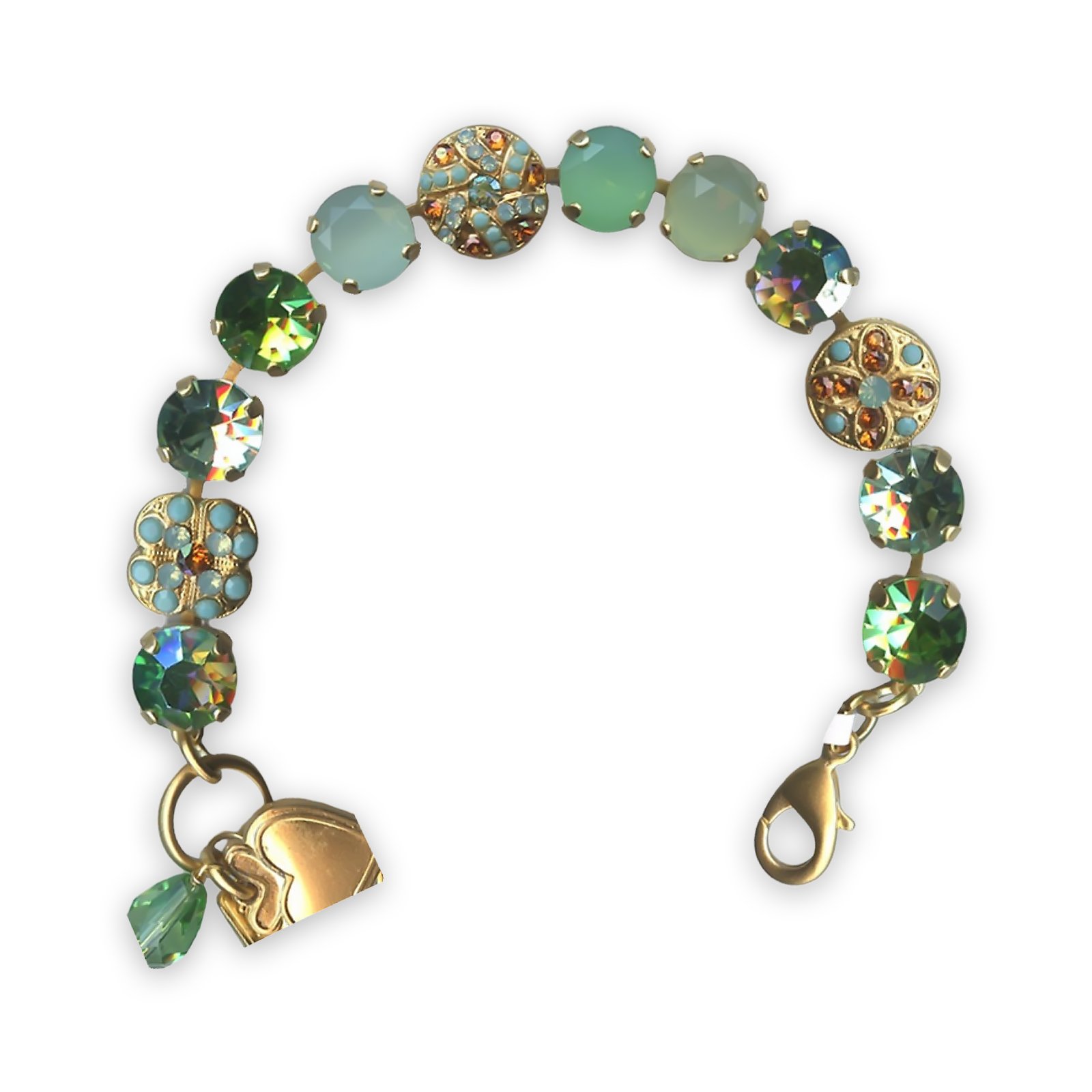 B-4145-1-M1317-YG (1) Bracelet by Mariana Rising Sun Coll. Turq Mineral, Luminous Green, Pacific Opal, Chrysolite, & Amber Swarovski Crystals - Image 1