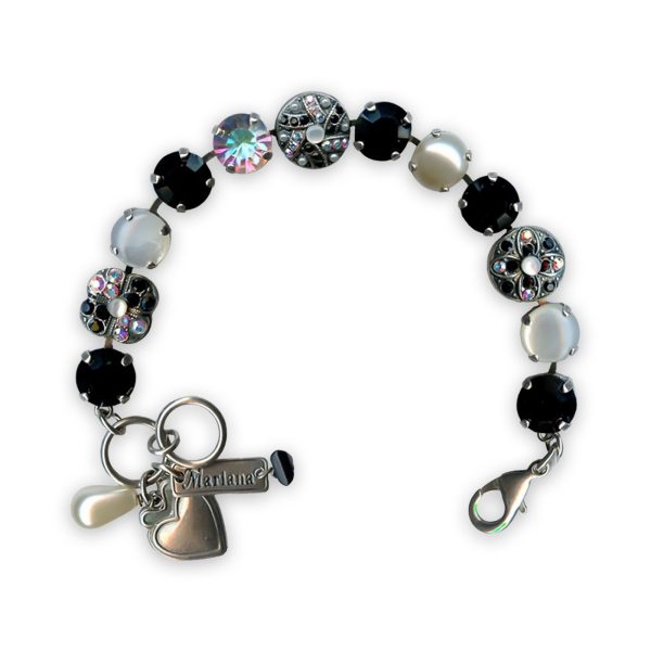 Bracelet by Mariana Peace Coll. White Shell Mineral, Pearl, Vitral Lt, & Jet Swarovski Crystals