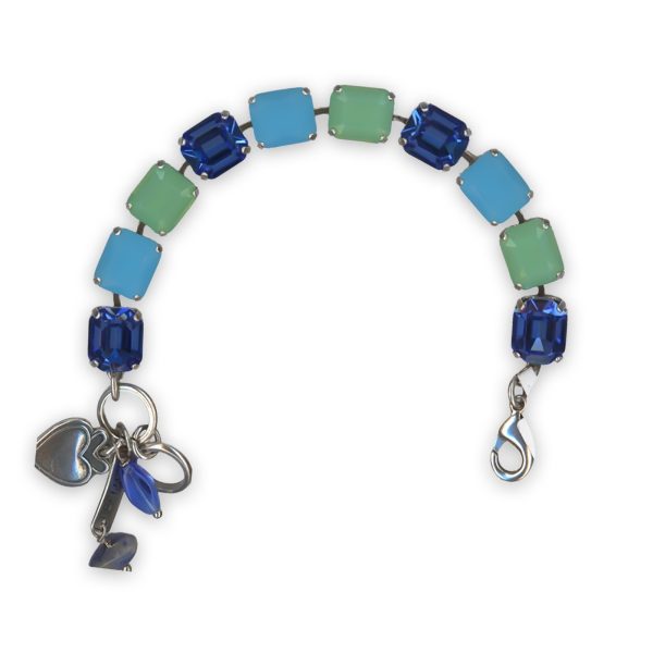Bracelet by Mariana Zhang Coll. Simply Elegant Royal Blue, Caribbean Blue Opal, & Chrysolite Opal Swarovski Crystals