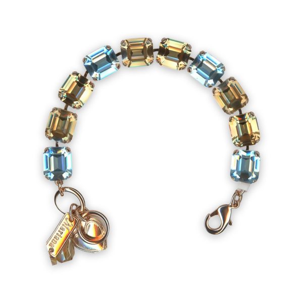 Bracelet By Mariana Tinsel Coll. Glamorous Golden Shadow and Aquamarine Swarovski Crystals
