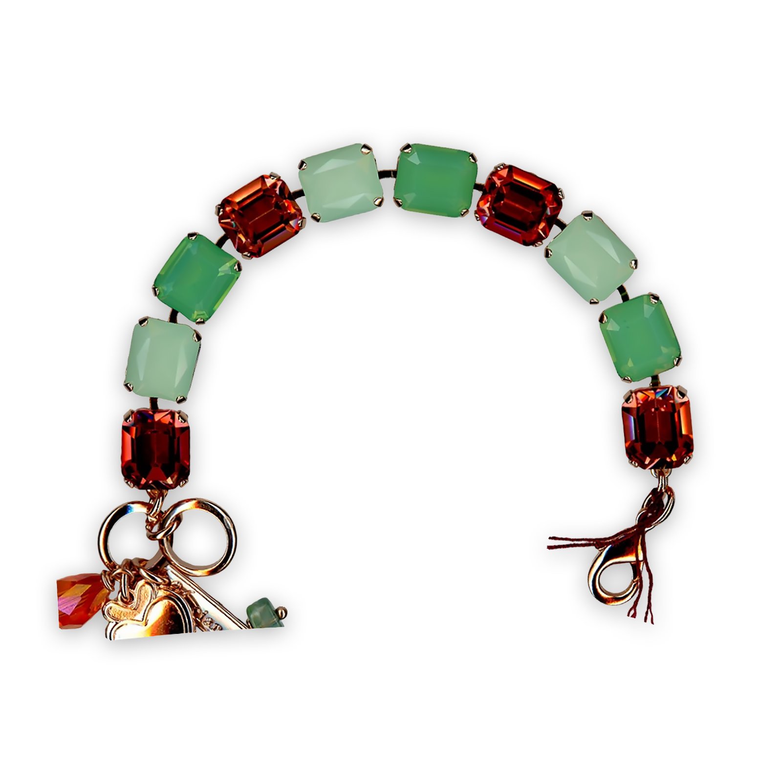 B-4414-1120-RG (1) Bracelet by Mariana Boloria Dia Coll. Gorgeous Rose Peach, Mint Green, & Chrysolite Opal Swarovski Crystals - Image 1
