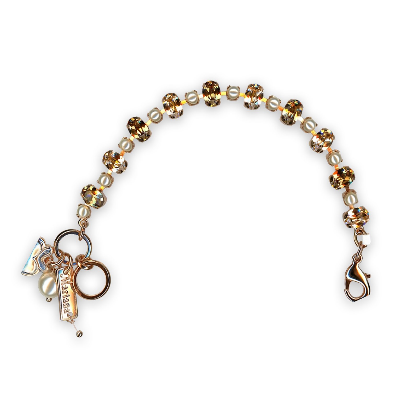 B-4508-1-1144-RG (1) Bracelet by Mariana Meet Me in Marseille Coll. Elegant Pearl, Lt Peach, & Golden Shadow Austrian Crystals - Image 1